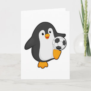 Carte Pingouin joueur de football avec balle de football