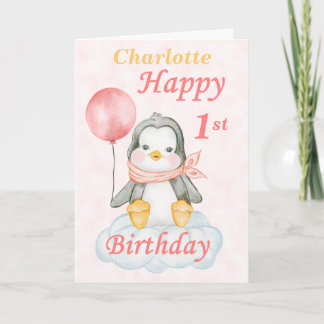Carte Pingouin: Joyeux premier anniversaire
