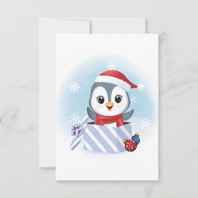 Carte Pingouin mignon en boîte cadeau Noël (Devant)