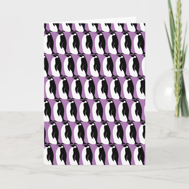 Carte Pingouin Motif violet noir blanc (Devant)