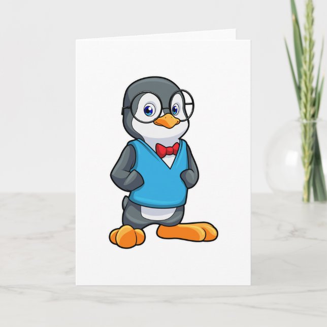 Carte Pingouin Nerd avec lunettes (Devant)