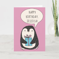 Pingouin personnalisé avec un cadeau enveloppé Ann