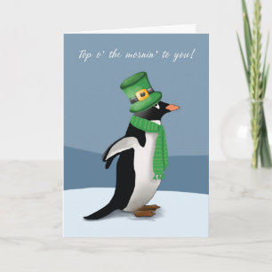Carte Pingouin portant vert avec amusant Saint-Patricks 
