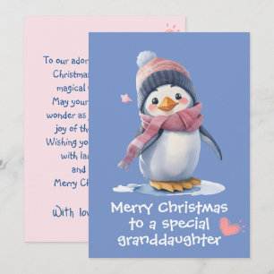 Carte Pingouin rose mignon Noël pour enfants vacances