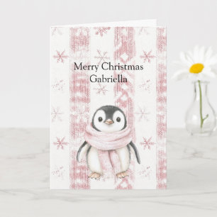 Carte Pingouin rose Snowflakes Noël