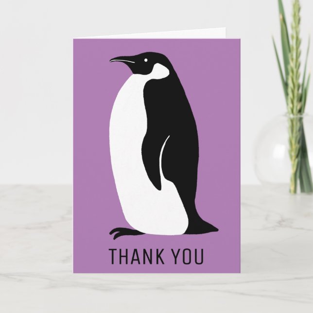 Carte Pingouin violet noir Merci blanc (Devant)