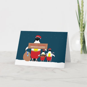 Carte Pingouins de fête, voeux de Noël