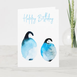 Carte Pingouins mignons aquarelle