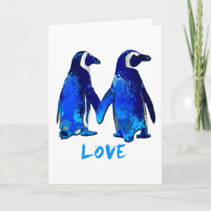 Carte Pingouins tenant la conception d'amour de mains