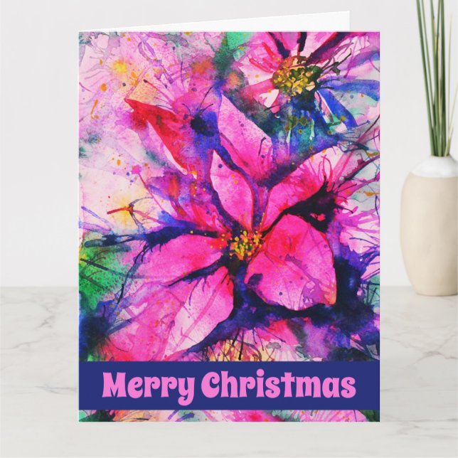 Carte Pink Abstrait Poinsettia Aquarelle Noël (Devant)