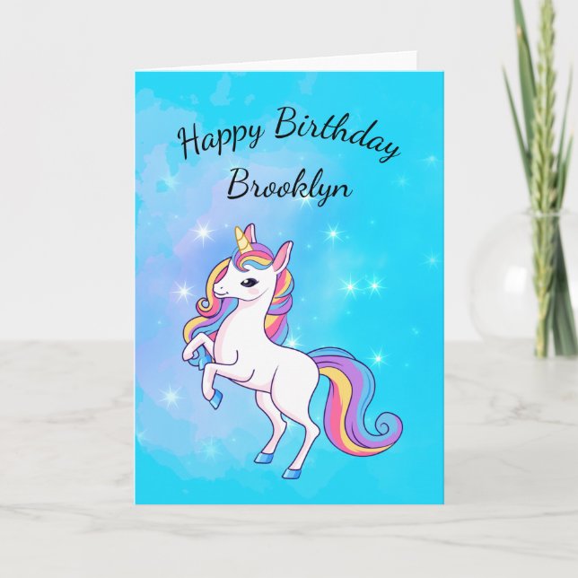 Carte Pink and Aqua Skies Magique Unicorn Fille Annivers (Devant)