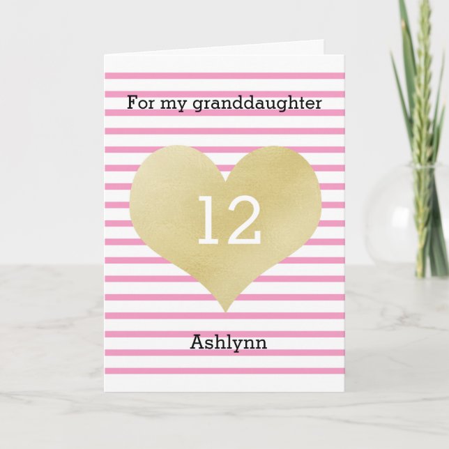 Carte Pink and Gold 12e anniversaire Grandgirl (Devant)