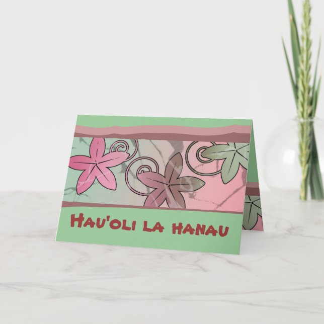 Carte Pink and Green Hawaiian Happy Birthday Card (Devant)