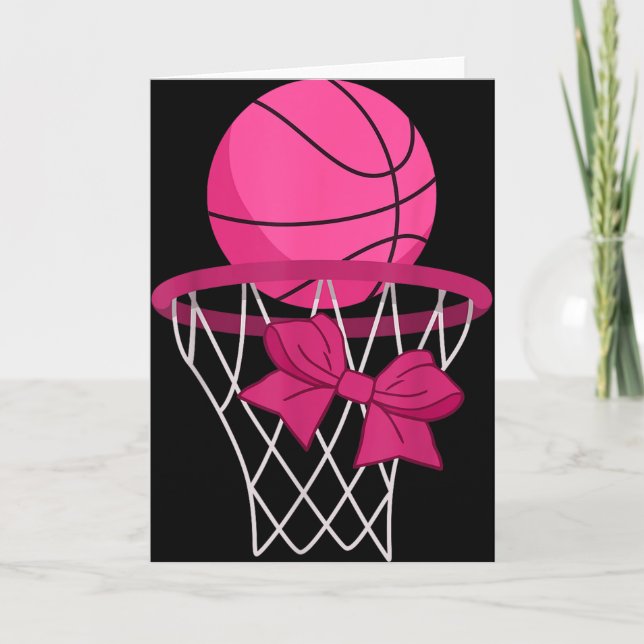 Carte Pink Basketball Bow Hoop Sporty Design For Athlete (Devant)