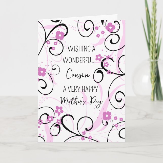 Carte Pink Black Swirls Cousin Bonne fête des mères (Devant)