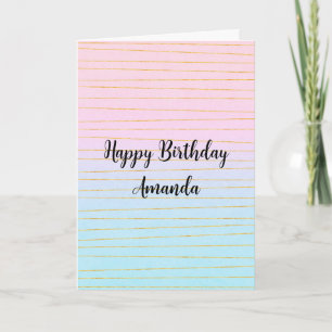 Carte Pink Blue Pastel dégradé avec Gold Lines Anniversa