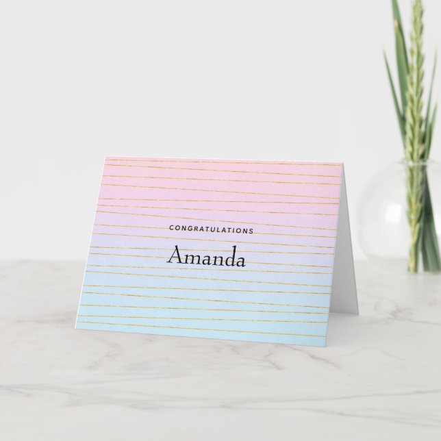 Carte Pink Blue Pastel Ombre avec Gold Lines Graduation (Devant)