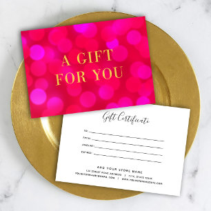 Carte Pink Bokeh Lights Faux Gold Certificat cadeau