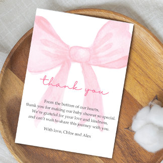 Carte Pink Bow Baby Shower Thank You Card–Editable