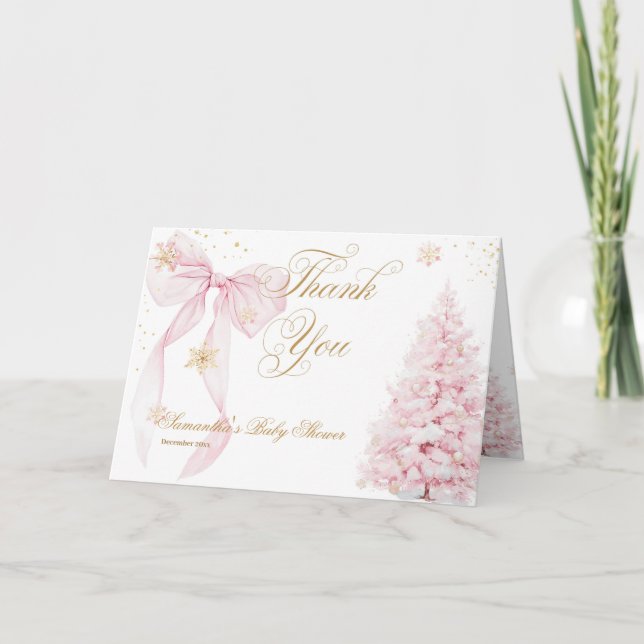 Carte Pink Bow Cold Outside Baby Girl Douche Merci (Devant)