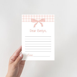Carte Pink Bow Gingham Time Capsule Note Card