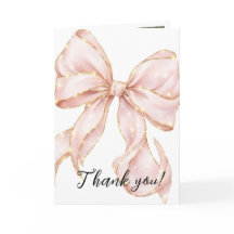 Pink Bow Girl First Birthday Party Thank You Card