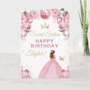 Carte Pink Brown cheveux fille Sweet sixteen anniversair