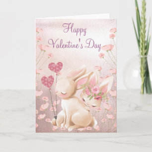Carte Pink Bunnies Love Valentine's Day
