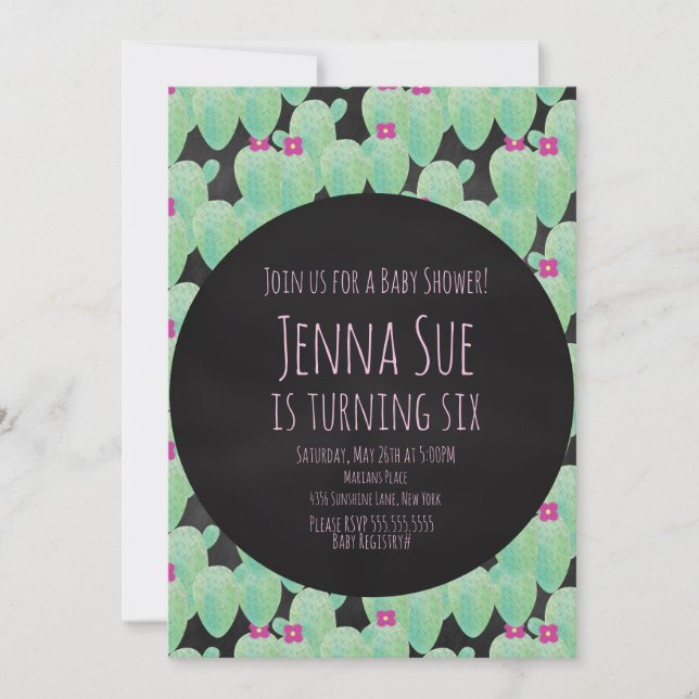 Carte Pink Cactus Motif Greenery Baby shower Party (Devant)