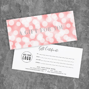 Carte Pink Champagne Bokeh Lights Certificat cadeau