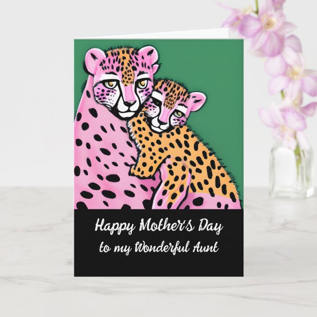 Carte Pink Cheetah Mom + Cube Tante Fête des mères (Orchidée)