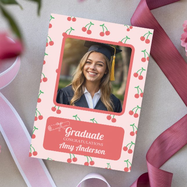 Carte Pink Cherry Photo Fun Jote Graduation (Créateur téléchargé)