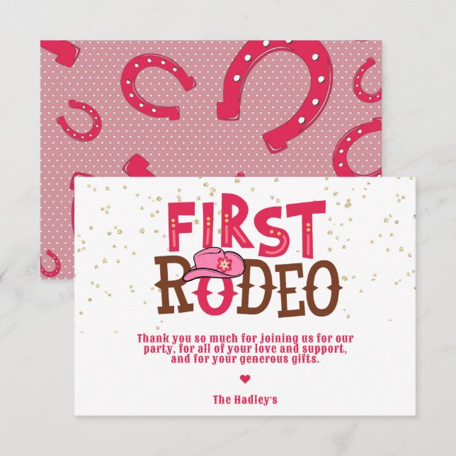 Carte Pink Cowgirl 1er Rodeo Merci (Devant / Derrière)