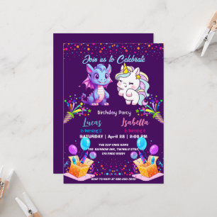 Carte Pink Cute Rainbow Unicorn dinosaures 2e anniversai