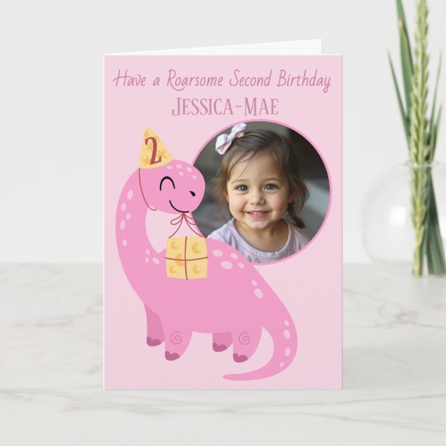 Carte Pink Dinosaur 2nd Birthday Card (Devant)