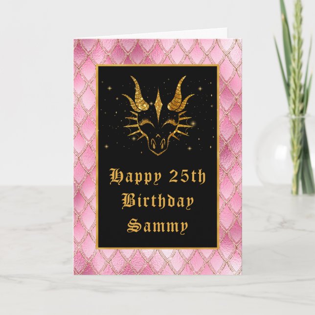 Carte Pink Dragon Scales Faux Parties scintillant Joyeux (Devant)