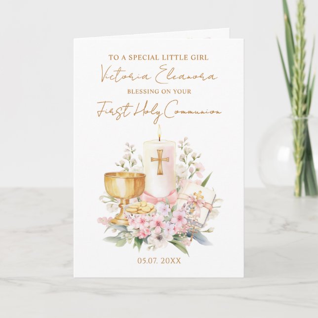 Carte Pink First Holy Communion Chalice Candle (Devant)