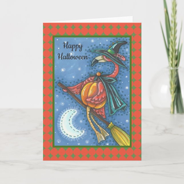 Carte PINK FLAMANT ROSE WITCH HALLOWEEN GREETING CARD Bl (Devant)
