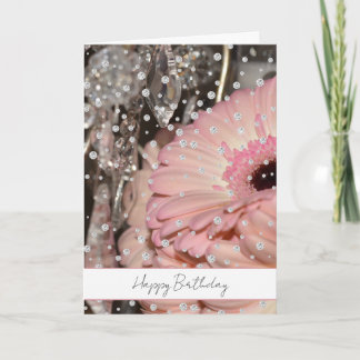 Carte Pink Gerbera Flowers Diamond Sparkle Birthday