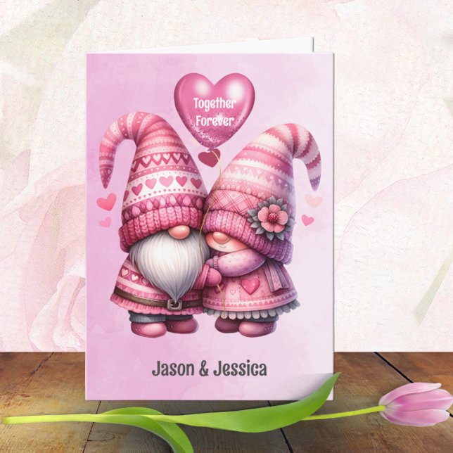 Carte Pink Gnome Valentine Couple pliant (Créateur téléchargé)