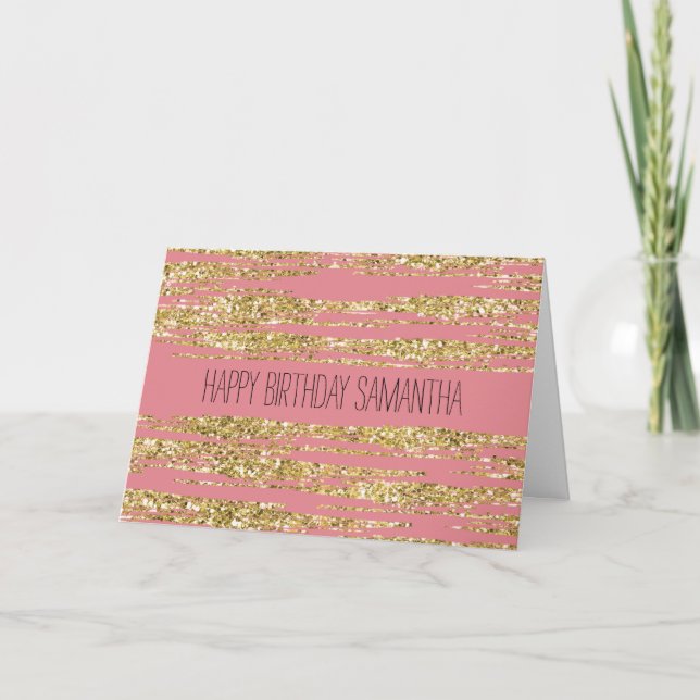 Carte Pink Gold Faux Glitter Stripes (Devant)