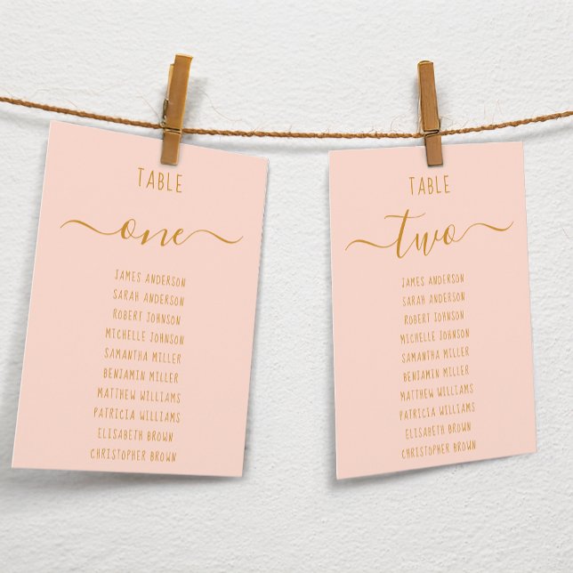 Carte Pink Gold Script Modern Simple Seating Chart Card  (Créateur téléchargé)