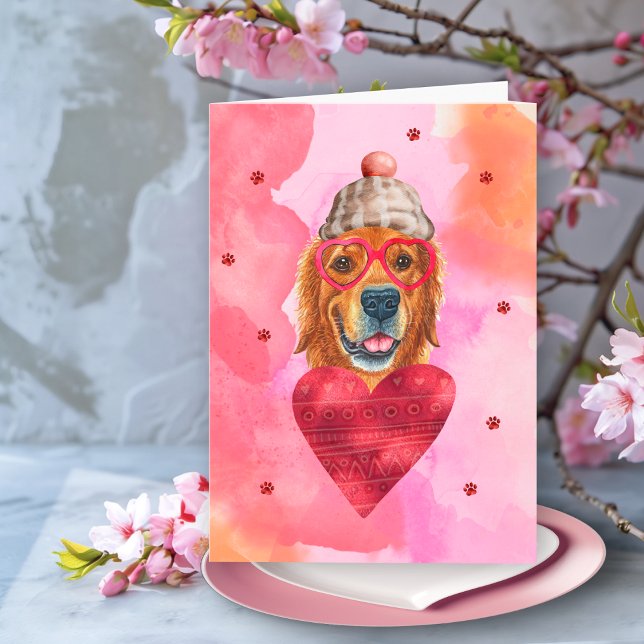 Carte Pink Golden Retriever Valentine's Day Cadeau chien (Créateur téléchargé)
