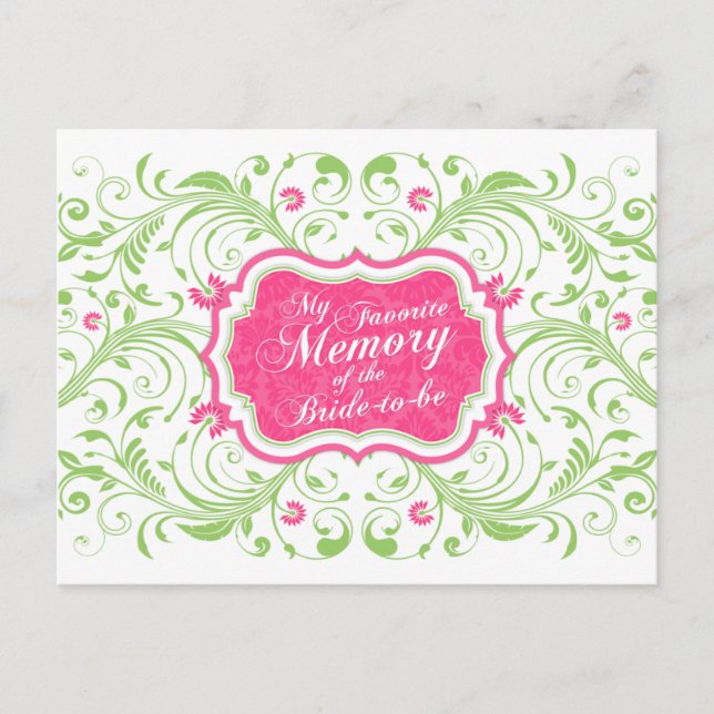 Carte Pink Green Floral Memory Card pour la mariée (Devant)