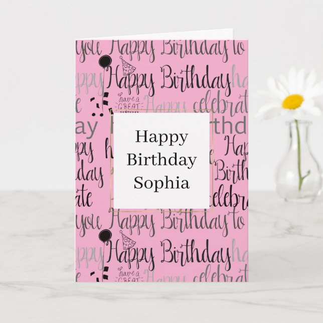 Carte Pink Happy Birthday (Petite plante)