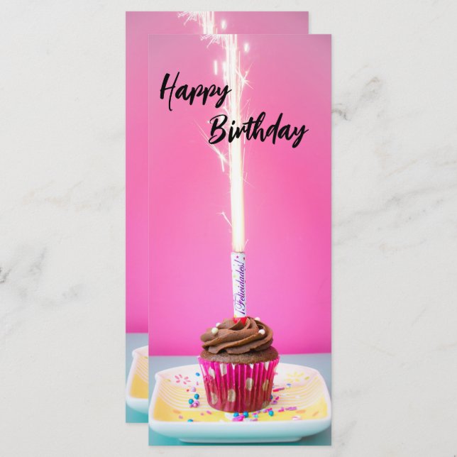 Carte Pink Happy Birthday Flat Card – Cake&Candle Theme (Devant / Derrière)