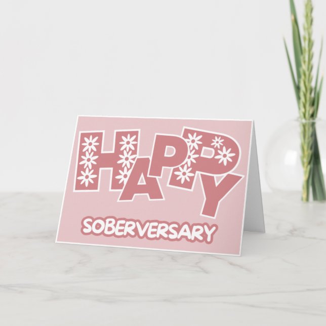 Carte Pink Happy Soberversary, Anniversaire De Sobriété (Devant)