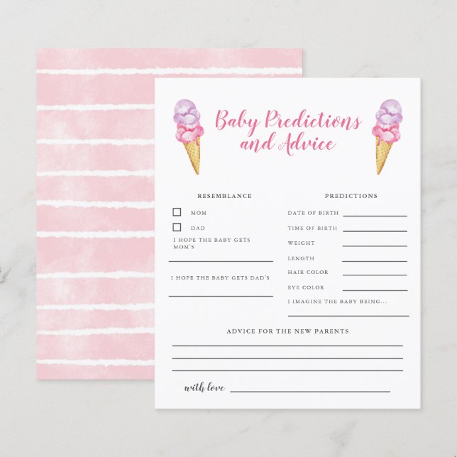 Carte Pink Ice Cream Baby Predictions & Conseils (Devant / Derrière)