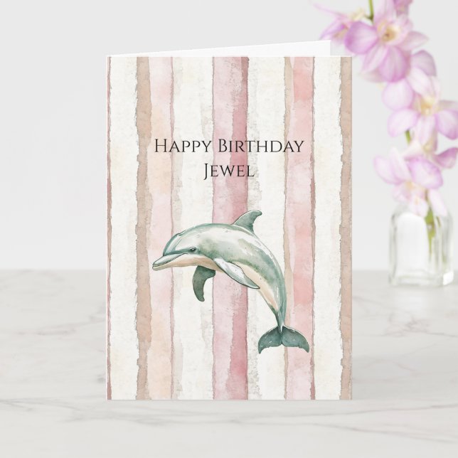 Carte Pink Ivory Cream Stripes Dolphin Birthday (Orchidée)