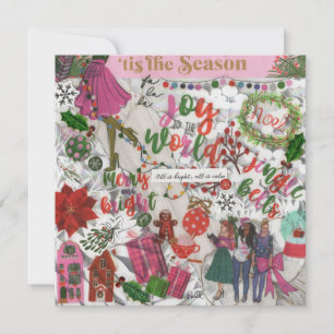 Carte Pink Joy To The World Christmas Flat Greeting Card